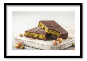 Dubai chocolate  with green cataifi and pistachio paste. Trend dessert