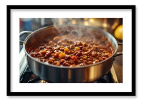 Warm kitchen with a pot of chili simmering