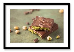 Dubai chocolate  with green kataifi and pistachio paste. Trend dessert