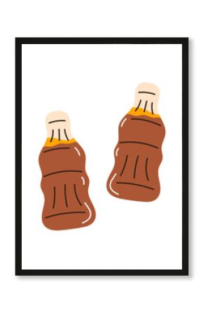 Gummies, soda bottle candies. Chewy jelly sweets, beverage shaped. Sugar snack, bite, dessert. Soft sugary treat, gum marmalade, confection. Flat vector illustration isolated on white background