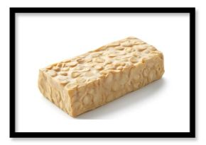 Block of fresh tempeh isolated against a white background
