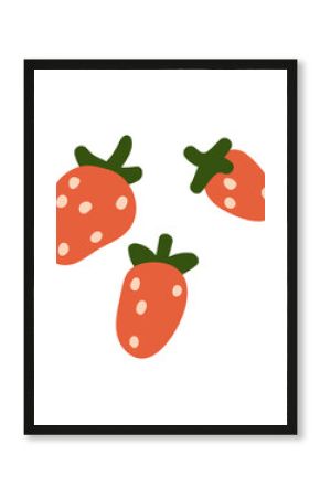 Strawberries, sweet red berries with green leaf. Garden fruits, healthy natural summer vitamin snack, organic food. Flat graphic vector illustration isolated on white background