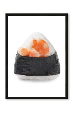 Tasty shrimp onigiri (Japanese rice ball) isolated on white
