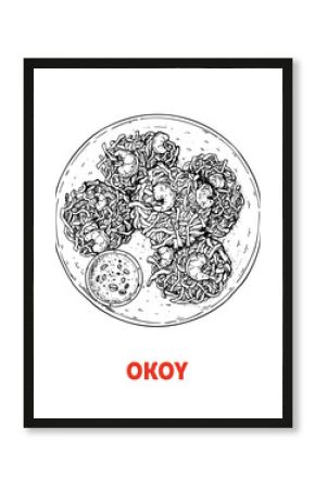 Okoy hand-drawn sketch - Traditional Filipino Food - Vector illustration. Top view
