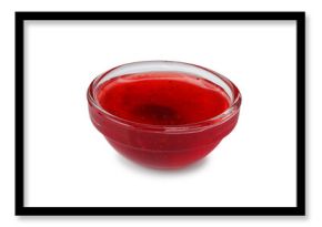 Delicious strawberry sauce in bowl isolated on white