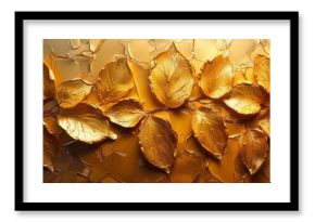 A new style on paper. Abstract oil paintings, flowers, leaves. Luminous golden texture. Wall papers, posters, cards, murals, carpets, décor, paintings, posters...
