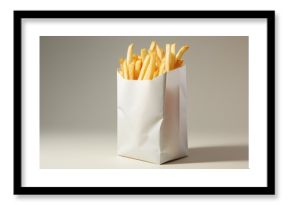 Disposable Paper bag of fast food photo. Shop pack fries. Generate Ai