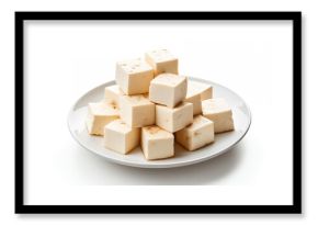tofu in a plate isolated white background