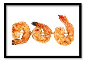 roasted peeled prawn with skewer isolated. grilled shrimp