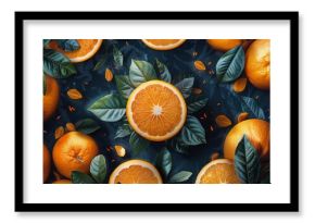 Group of Oranges on Green Leaves