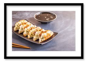 gyoza or dumplings snack with soy sauce