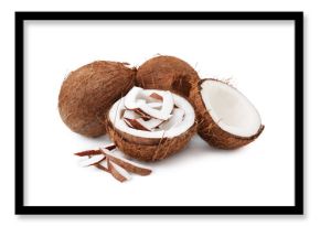 Coconut pieces and nuts isolated on white