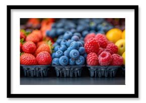 various fruit and berries in tray at supermarket, Generative Ai