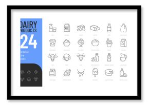 Dairy Product Editable Icons set. Vector illustration in modern thin line style of food related icons: milk, butter, cheese, and more. Pictograms and infographics for mobile apps.  