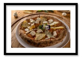 Delicious artisanal four-cheese pizza