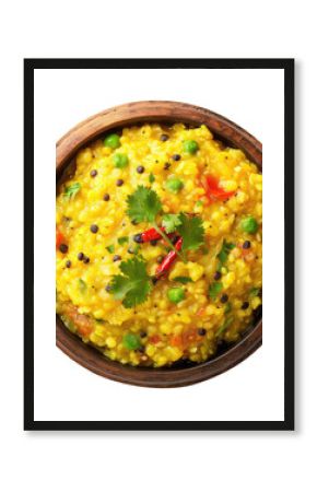 bowl of healthy dal khichadi or khichdi top view isolated on transparent white background, clipping path