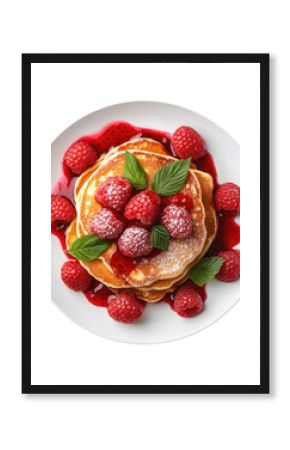 A Delicious Plate of Raspberry Pancakes Isolated on a Transparent Background