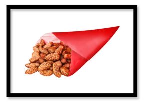 Gebrannte Mandeln und rote Papiertüte Hintergrund transparent PNG cut out Roasted Almonds