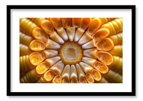 Abstract corn kernel cross-section, detailed grain structure, AI photography.
