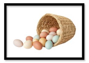PNG Real overturned straw basket eggs colorful pastel.