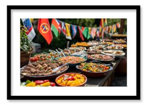 Delicious international buffet feast sunny outdoor celebration