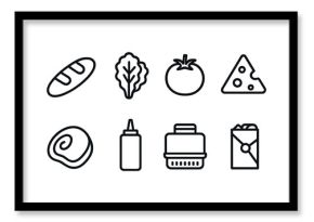 Grocery shopping essentials: 3d outline icon set with bread, cheese, and more