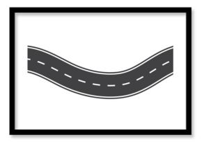 Wavy winding curves roads and horizontal path. Horizontal asphalt road template. Flat vector illustration isolated on transparent background. 