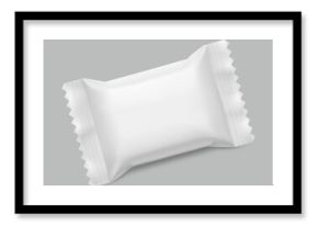 Realistic flow pack for candy mockup. Front and rear views. Vector illustration on grey background. Easy to use for presentation your product, idea, design. EPS10.