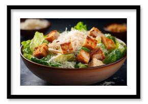 Caesar Salad Bowl mit Hähnchen, Croutons & Parmesan