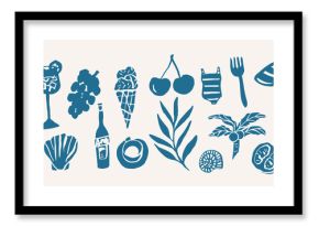 Flat vector whimsical doodle beach collection