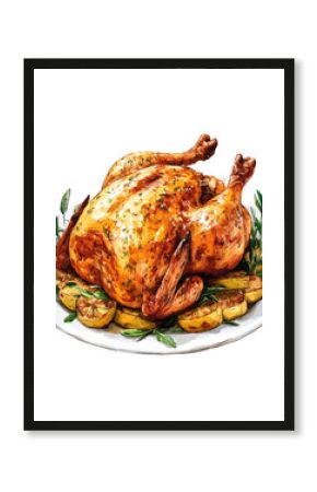 Whole roasted chicken background white vector graphic illustration vector