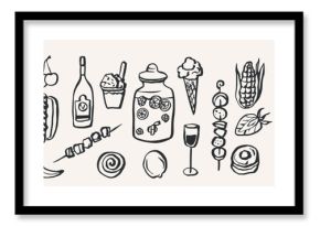 Hand drawn doodle summer food collection