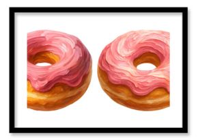 PNG Colorful donuts with pink frosting, element set on transparent background