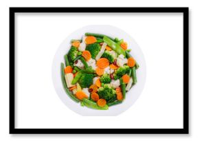plate of mix of steamed vegetables isolated on transparent background, top view