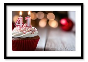 Festive Cupcake With Number 41 Candles, Celebrating Milestone Birthday and Anniversary