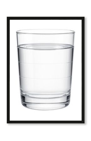Clear glass of water with subtle reflections on transparent background.