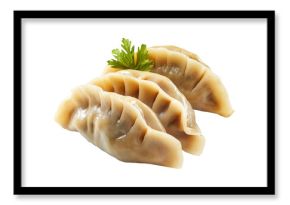 Steamed dumplings mandu with glossy surface and pleated edge isolated on white transparent background, concept of traditional Asian food