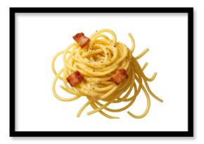 Delicious spaghetti carbonara pasta isolated on transparent background, top view