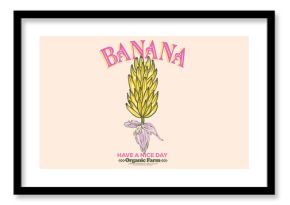 Nature fruit club print design. Organic food artwork for for t shirt and poster. Fruits of the spirit. Vintage banana art. Summer food poster design. Banana fruit set.