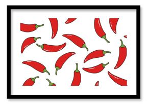 Spicy red chile peppers seamless pattern on white background