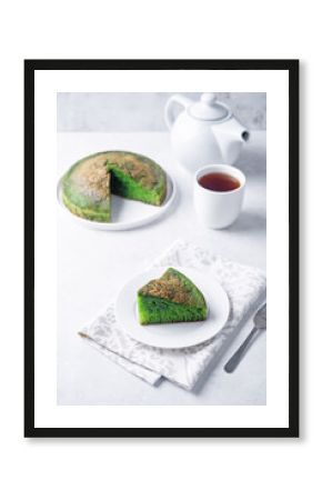 Asian pandan green cake in a plate