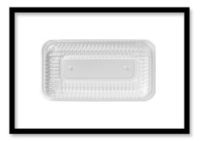 Empty rectangular plastic food container with lid, top view