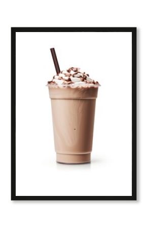 Iced Chocolate milk in takeaway cup milkshake chocolate smoothie.