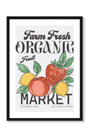 Farm Fresh Organic Fruit t shirt design. summer fruit Amalfi lemon, strawberry, apricot mixed fruit artwork in hand drawn. its a food fashion graphic poster.