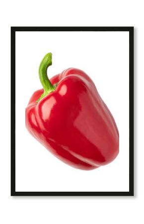 Fresh red bell pepper isolated on transparent background with green stem