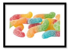 Colorful gummy worms candy on transparent background