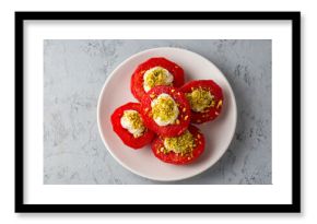 Traditional Turkish style quince dessert. The quince is cooked until soft, sherbet is poured on it, and served with cream and walnuts. It is one of the most popular Turkish desserts.(Ayva Tatlisi)