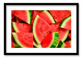 Triangles of sliced watermelon close-up. Watermelon pattern, macro photo. Close-up.