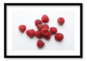 Tasty fresh ripe raspberries on white background, flat lay