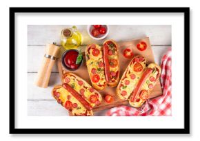 Tasty gourmet pizza dogs